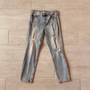 Old Navy Power Slim Straight High Rise Jeans Distressed Light Button Fly Ripped